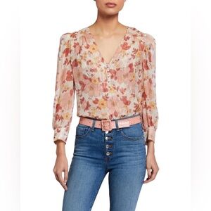 VERONICA BEARD Women’s Milan Melon Sheer Blouse Floral Long Sleeve Metallic